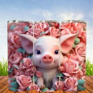 Pig With Flowers 20 Oz Skinny Tumblers